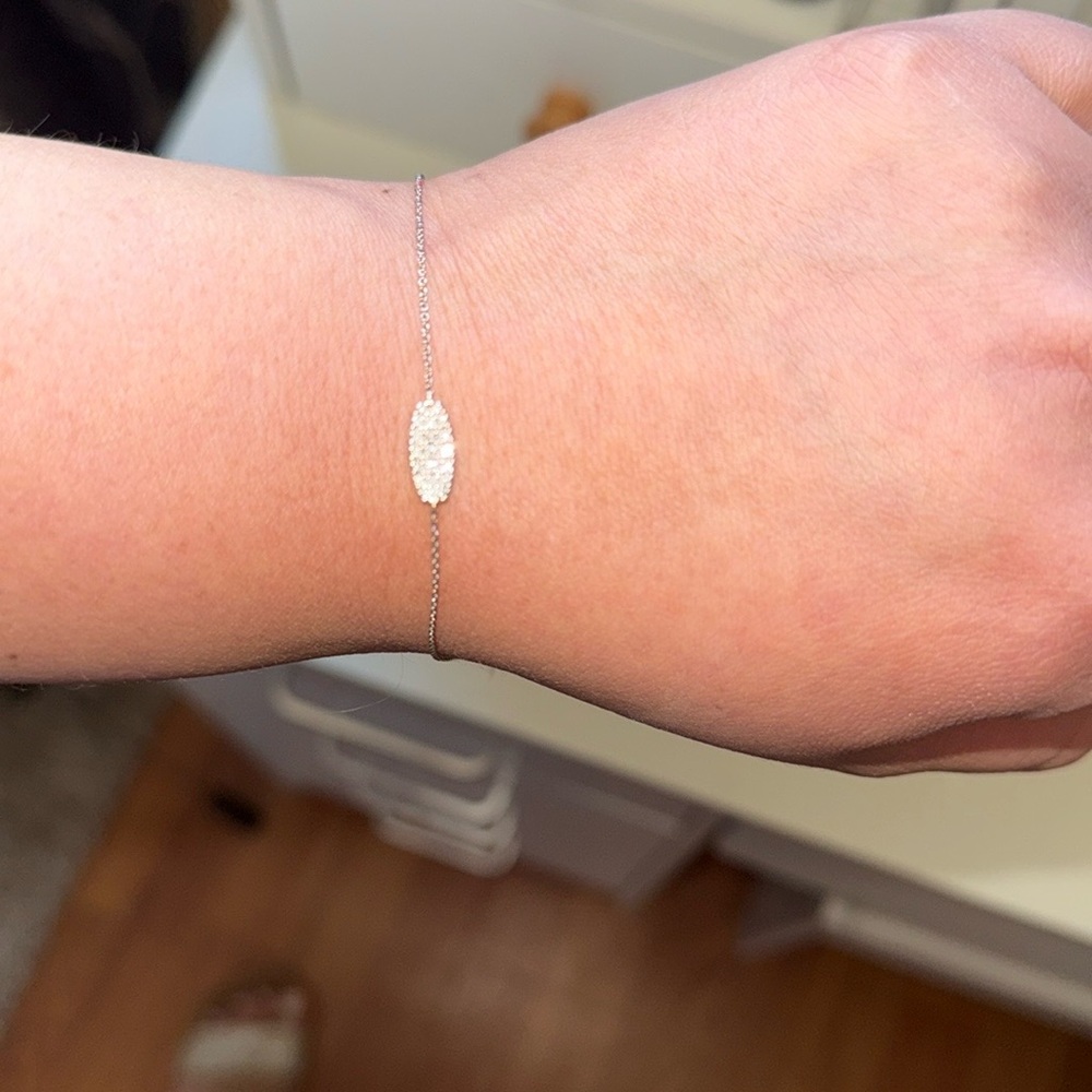 Elegant Silver and White gold 14k LJ Oval Bracelet with Lustrous Finish